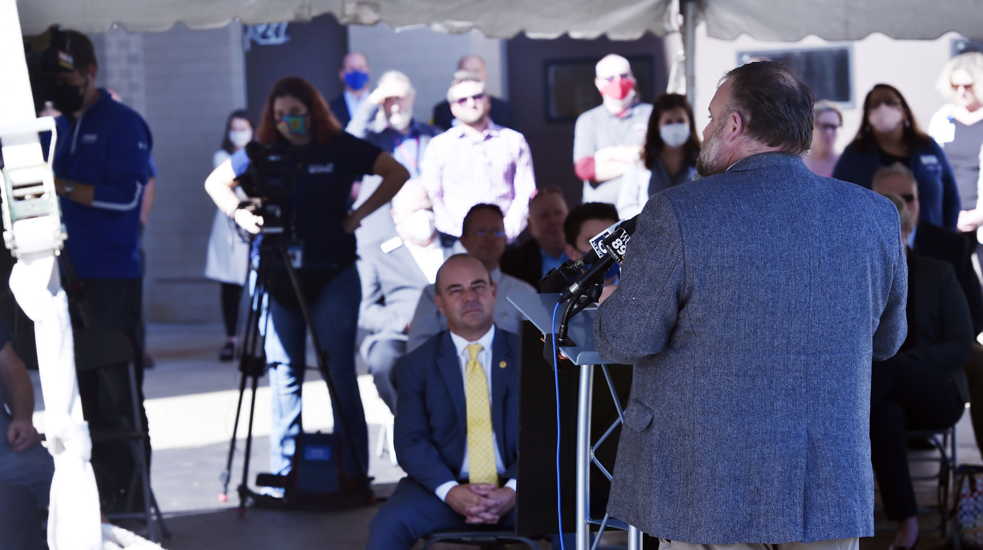 Mayor Cory Mason addresses the crowd at Gateway Technical College during the launch of The Badger
